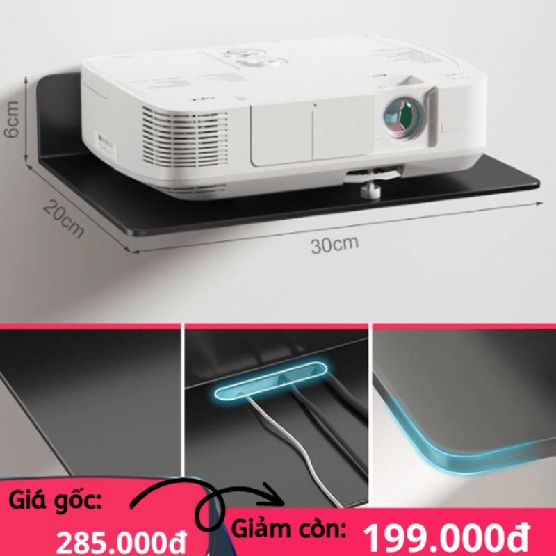 Kệ treo kim loại Dola Home để máy chiếu, camera, bộ phát WiFi, loa, bàn phím không cần khoan đục có lỗ đi dây điện
