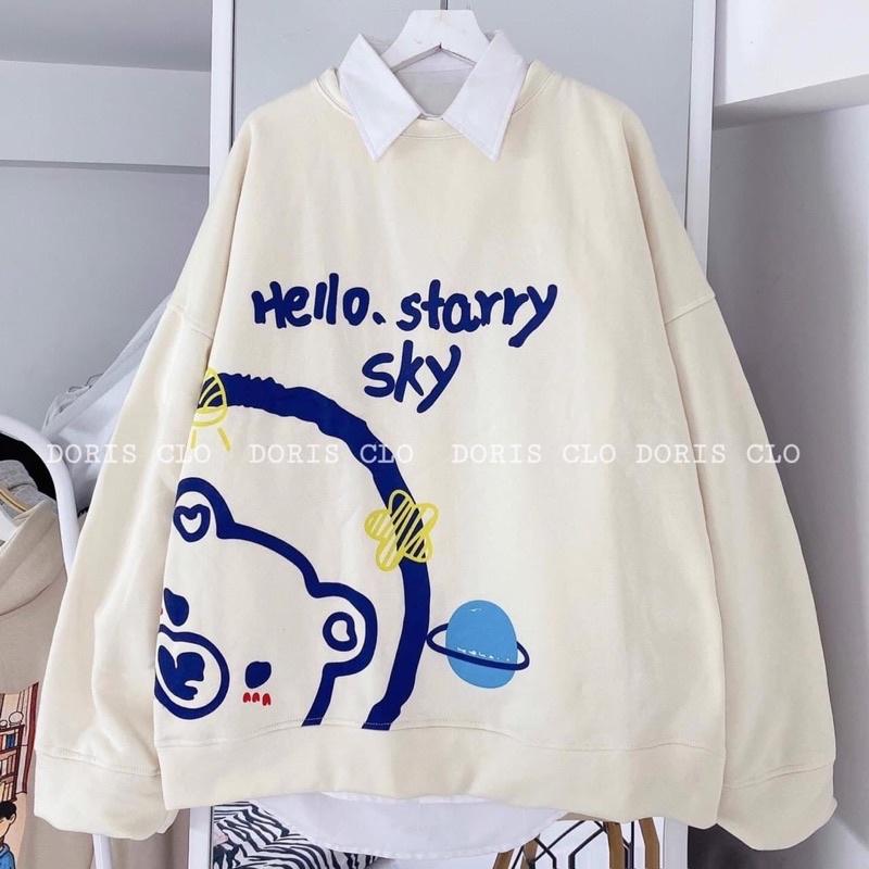 ÁO SWEATER Gấu Hello, Áo Nỉ Thụng Tay Phồng