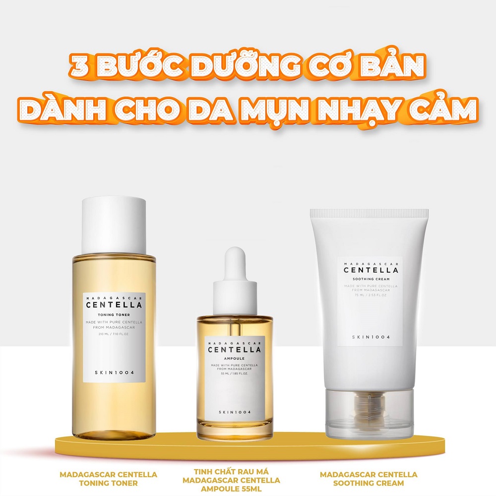 Bộ 3 Sản Phẩm Dưỡng Da Giảm Mụn Phục Hồi Da Skin1004 Madagascar Centella Gồm Toner 210ml+ Serum 55ml+ Cream Soothing 75ml (Tặng 1 Mặt Nạ Sexylook)