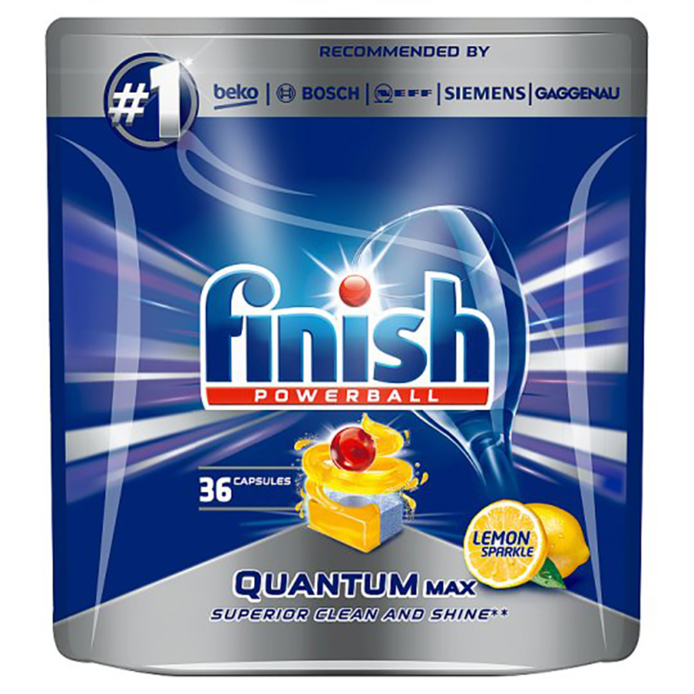 Túi 36 viên rửa chén Finish Quantum Max Dishwasher Tablets Lemon Sparkle QT09446 - hương chanh