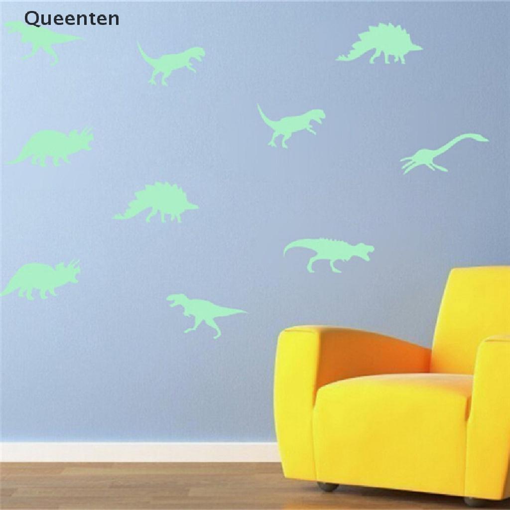 Queenten 9Pcs/set Glow in the Dark Luminous Dinosaurs Stickers Kids Room Wall Art Decoration QT