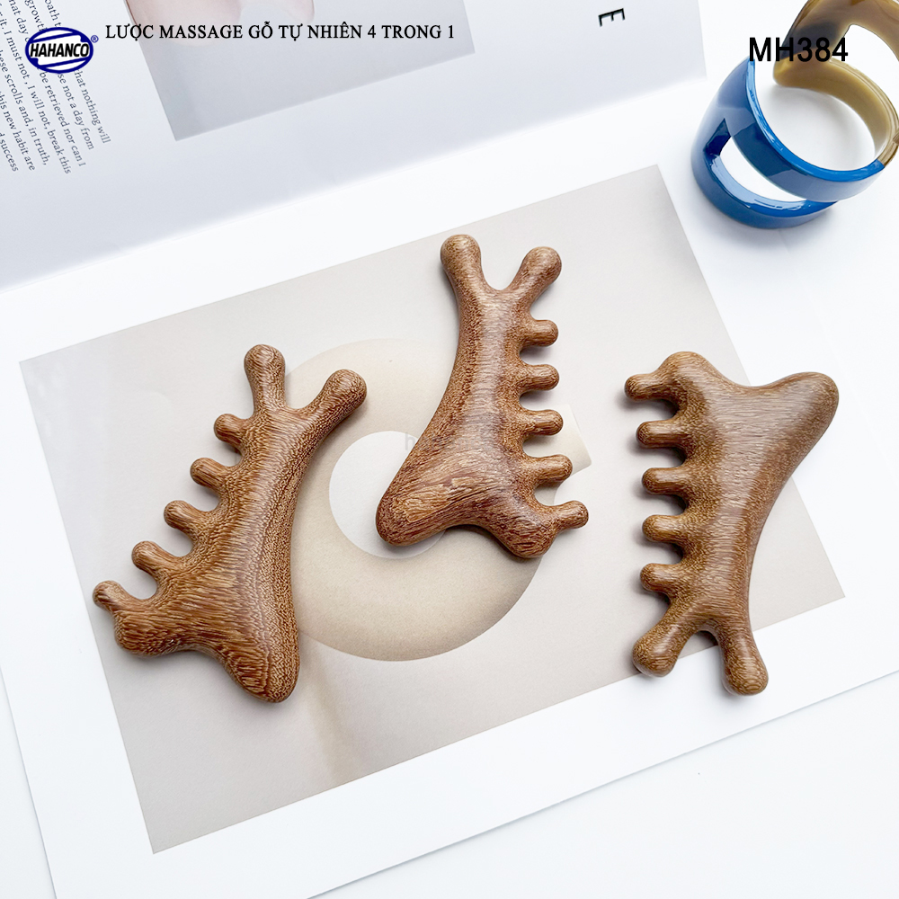 Lược Massage Dụng Cụ Làm Đẹp Chuyên Nghiệp Gỗ Tự Nhiên 4 Trong 1 - HAHANCO - MH384