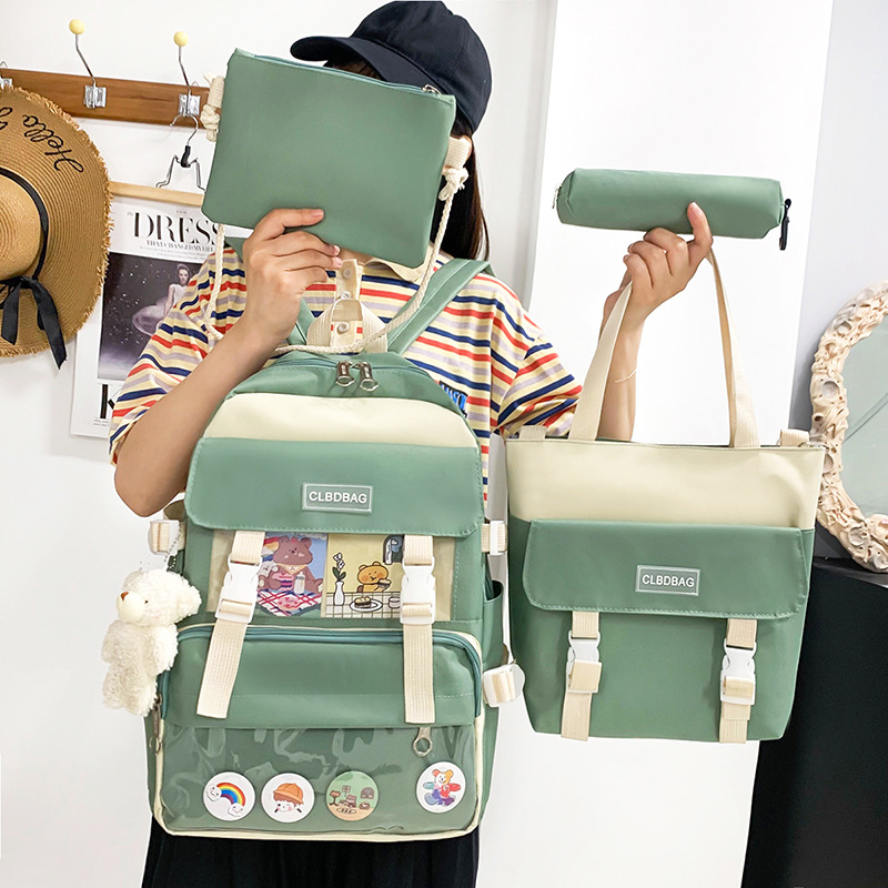Combo 4 món balo nữ BH Kids, phiên bản Hàn Quốc, vải Canvas, chống nước, chống sốc - CH122