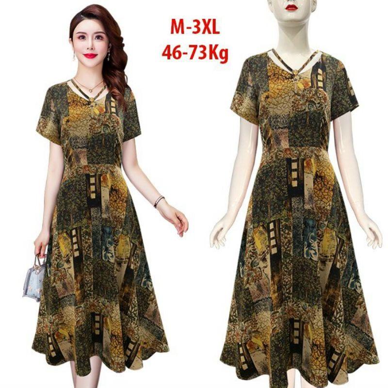 ĐẦM XÒE CỔ TIM IN HỌA TIẾT KÈM PHỤ KIỆN
