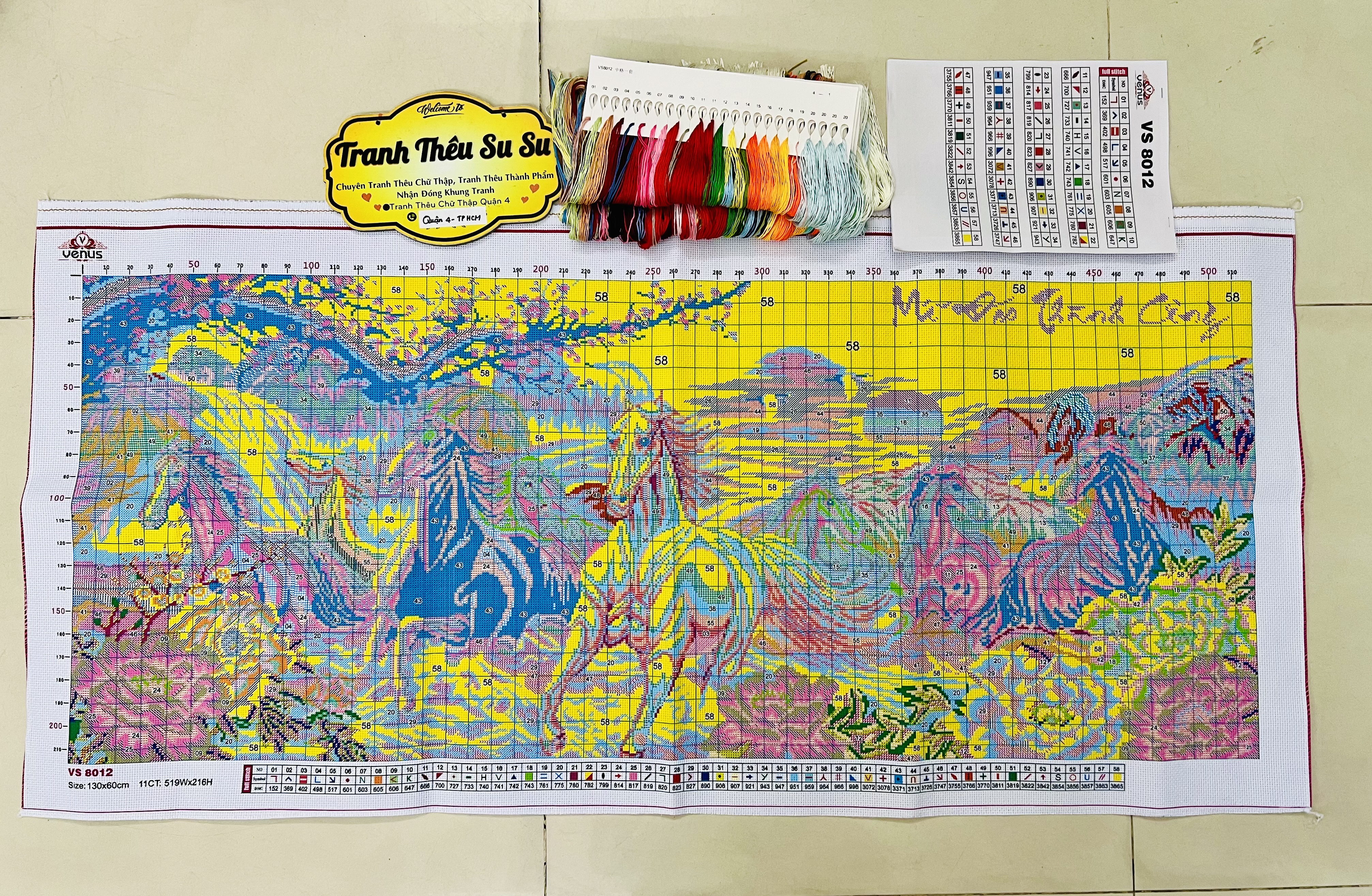 Tranh thêu kín Mã đáo thành công vs8012, kích thước 130 x 60 cm