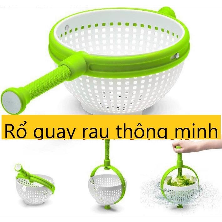 Rổ quay rau ráo nước cao cấp, đồ dùng dụng cụ hỗ trợ vắt rau thông minh