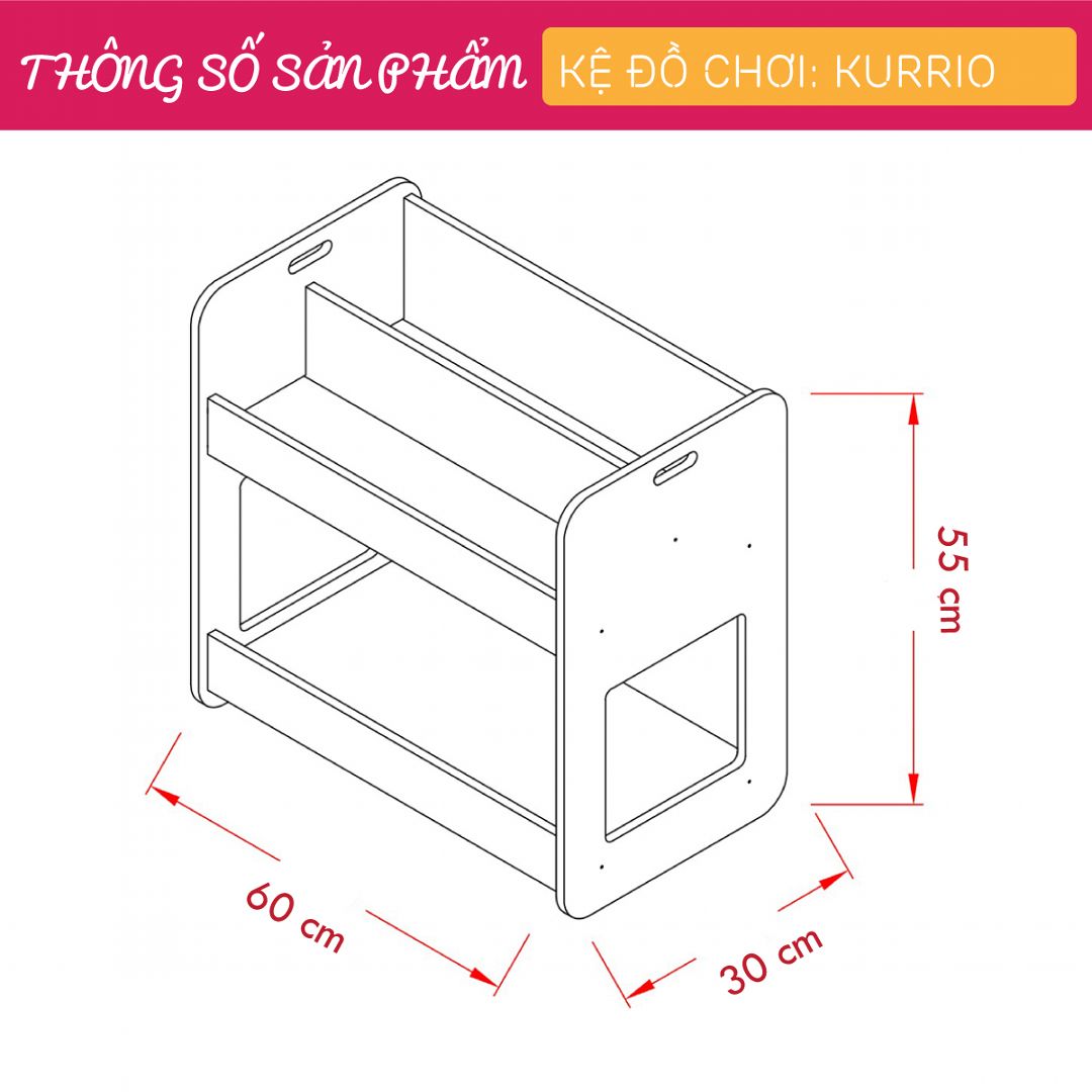 Kệ để đồ chơi cho bé SMLIFE Kurrio | Gỗ MDF dày 17mm chống ẩm | D60xR30xC55cm