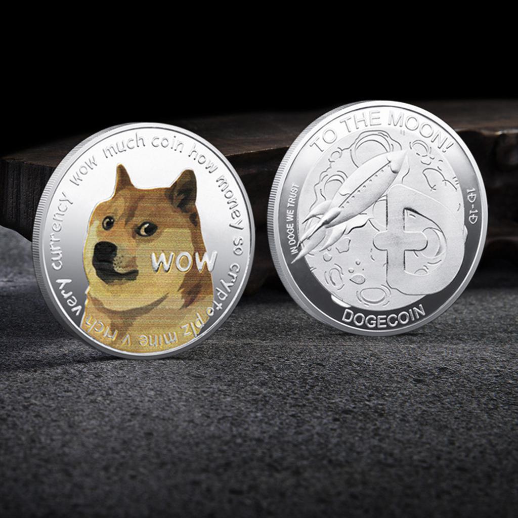 2pcs Kids Decor Silver Dog Commemorative Coins Dogecoin Collectibles Display