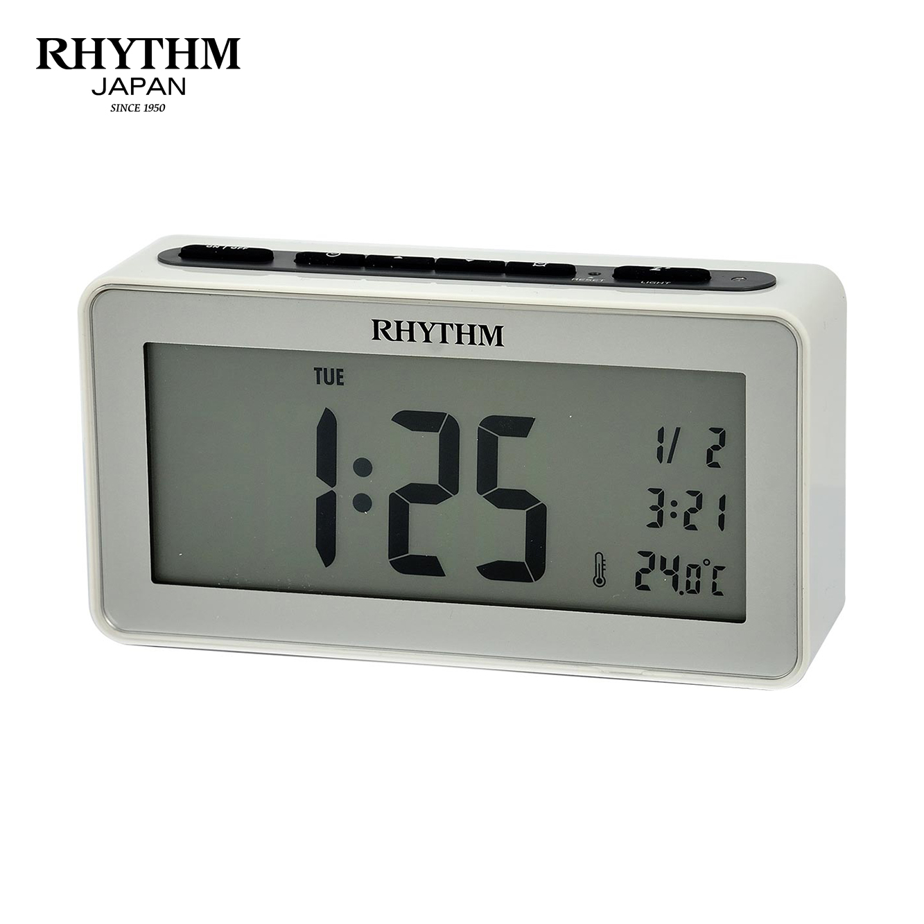 Đồng hồ Rhythm LCT102NR03 – KT 15.3 x 8.3 x 4.1cm / 230g. Vỏ nhựa. Dùng Pin.