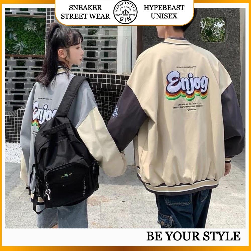 Áo Khoác Dù Nam Nữ Kiểu Bomber In ENJOY Nữ Unisex Form Rộng Ulzzang Hè Áo Khoác Gió - GIN STORE