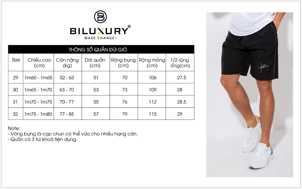 Quần đùi short nam thể thao Biluxury 6QDGH002 chất liệu cao cấp co dãn đàn hồi tốt dễ dàng vận động