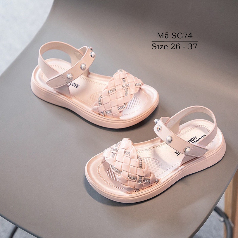 Dép sandal bé gái quai hậu tết sam màu hồng điệu đà thời trang êm nhẹ chống trơn trượt cho trẻ em học sinh đi học đi biển 3 - 12 tuổi Nhím Shop SG74