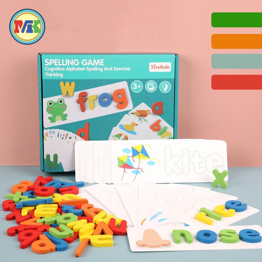 Bộ thẻ học thông minh chữ cái tiếng anh, Spelling game ghép xếp chữ tiếng anh cho bé trai, gái 3 4 5 6 7 8 tuổi