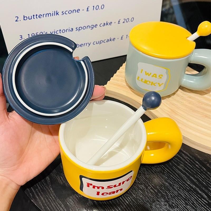 Cốc Sứ Cafe Sữa Tạo Động Lực Ngày Mới Cho Văn Phòng, Ăn Sáng Tại Nhà 380ml Có Nắp
