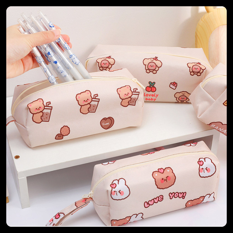 Túi đựng bút viết Gấu cute vải canvas bền đẹp cho học sinh phong cách Hàn Quốc giá rẻ