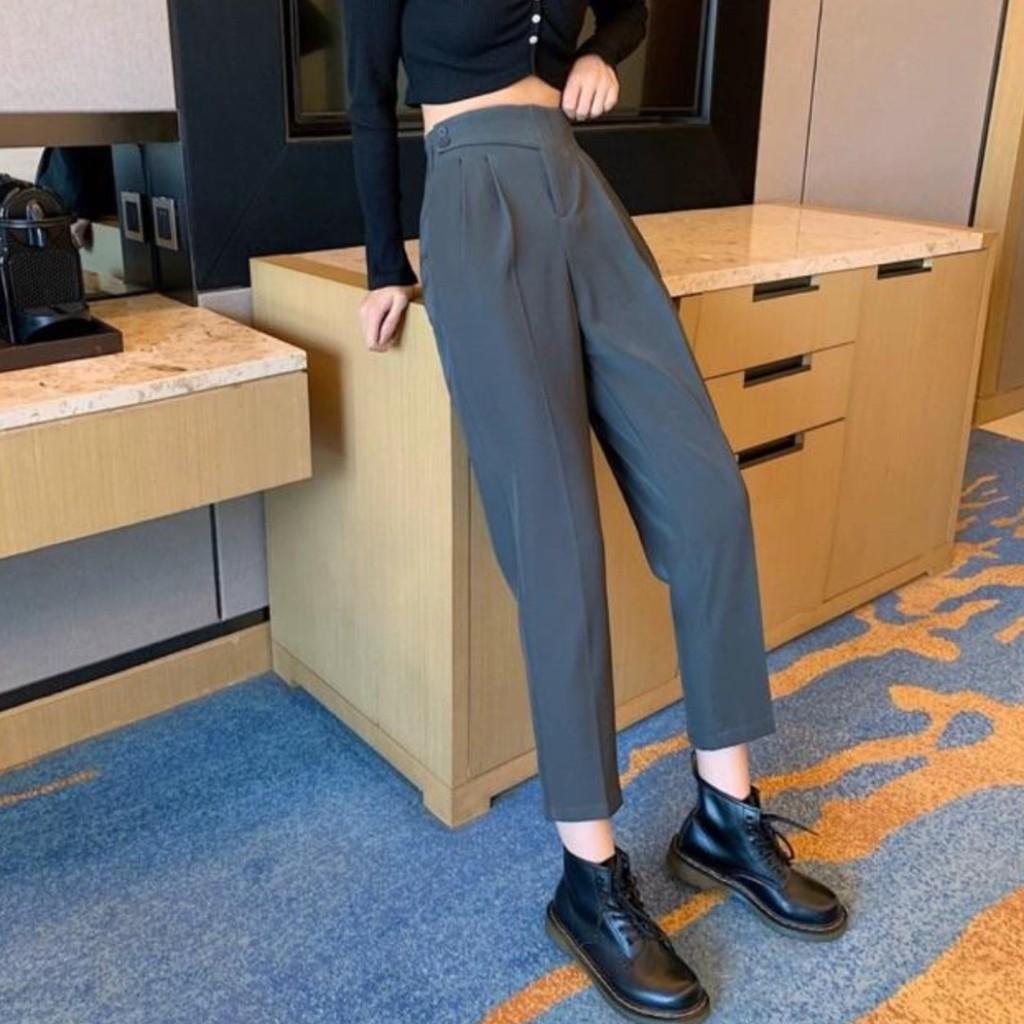 Quần baggy nữ cạp cao lưng chun sau khóa trước vạt cạp chéo tạo dáng đẹp trẻ trung.