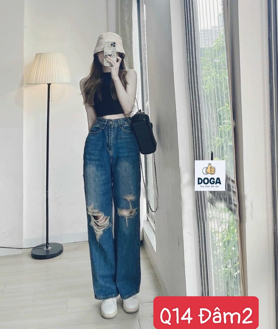 Quần Baggy Jean DOGA Q14 Chất Liệu Cotton Denim Thiết Kế Hàn Quốc Phong Cách Cá Tính