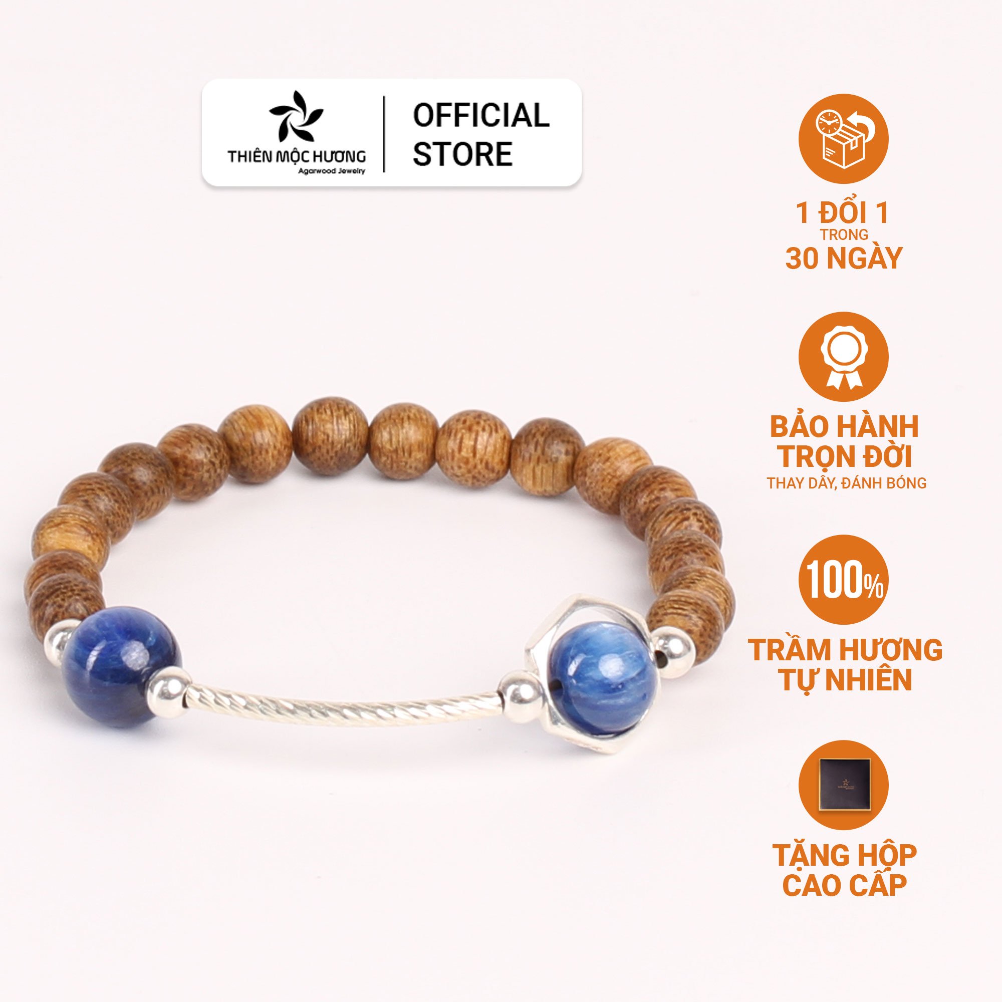 Vòng tay Trầm Hương tự nhiên Lục Tú Vân Hà - An nhiên mix charm bạc 925 cao cấp - Trầm Tốc Lào - Thiên Mộc Hương