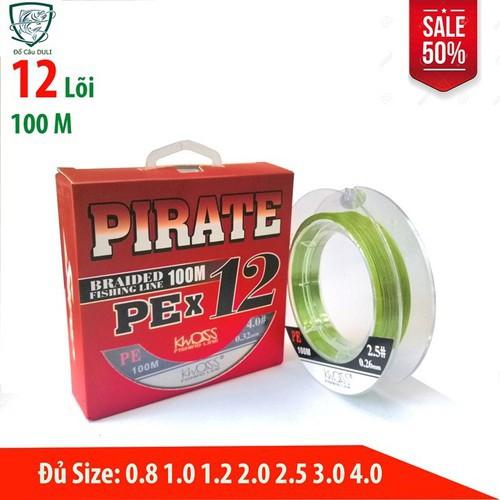 Dây dù câu cá PE X12 PIRATE (12 lõi) 100m Siêu bền Siêu mịn Siêu tải màu xanh lá 2 tầng chống thấm