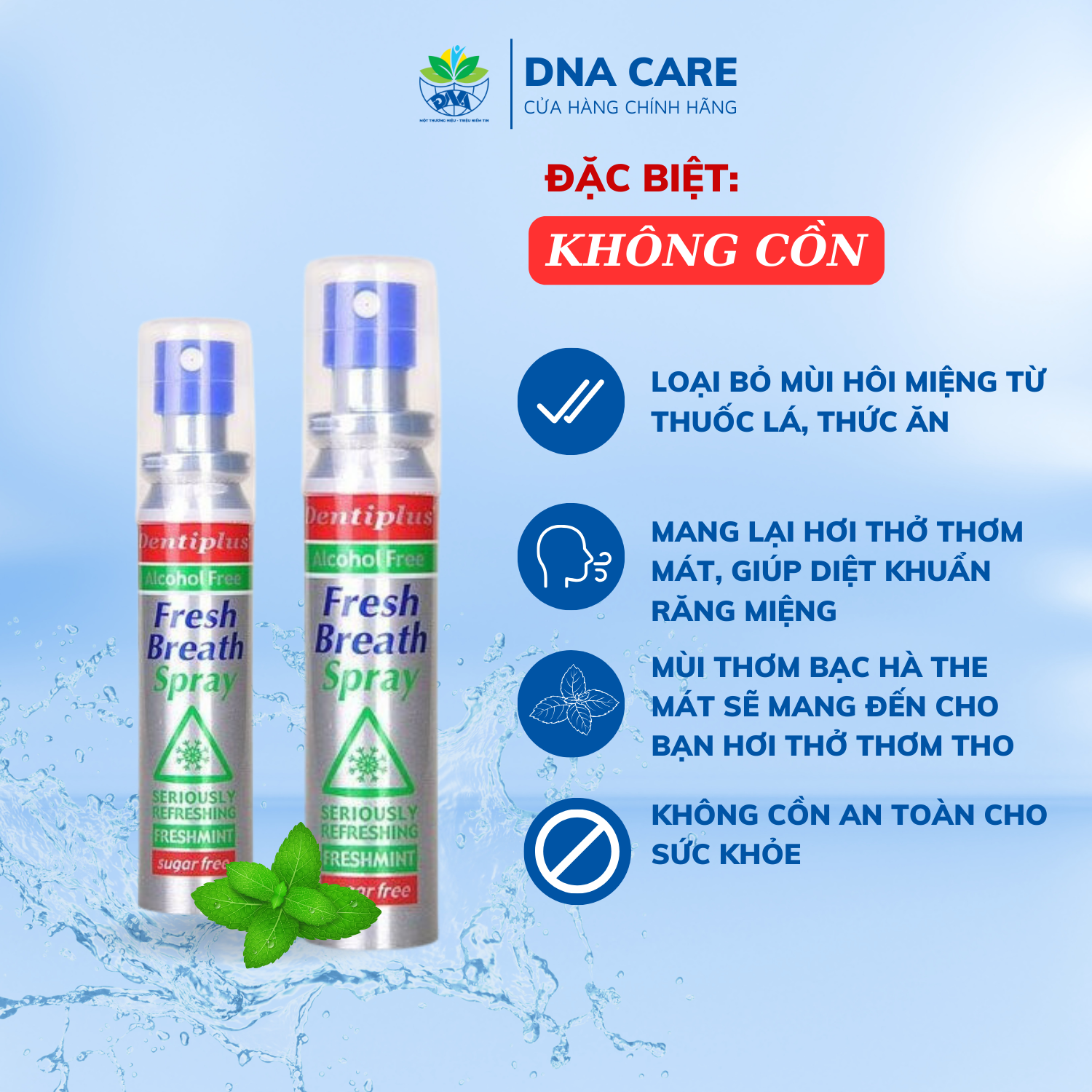 Xịt thơm miệng hương bạc hà Dentiplus không cồn chai 25ml