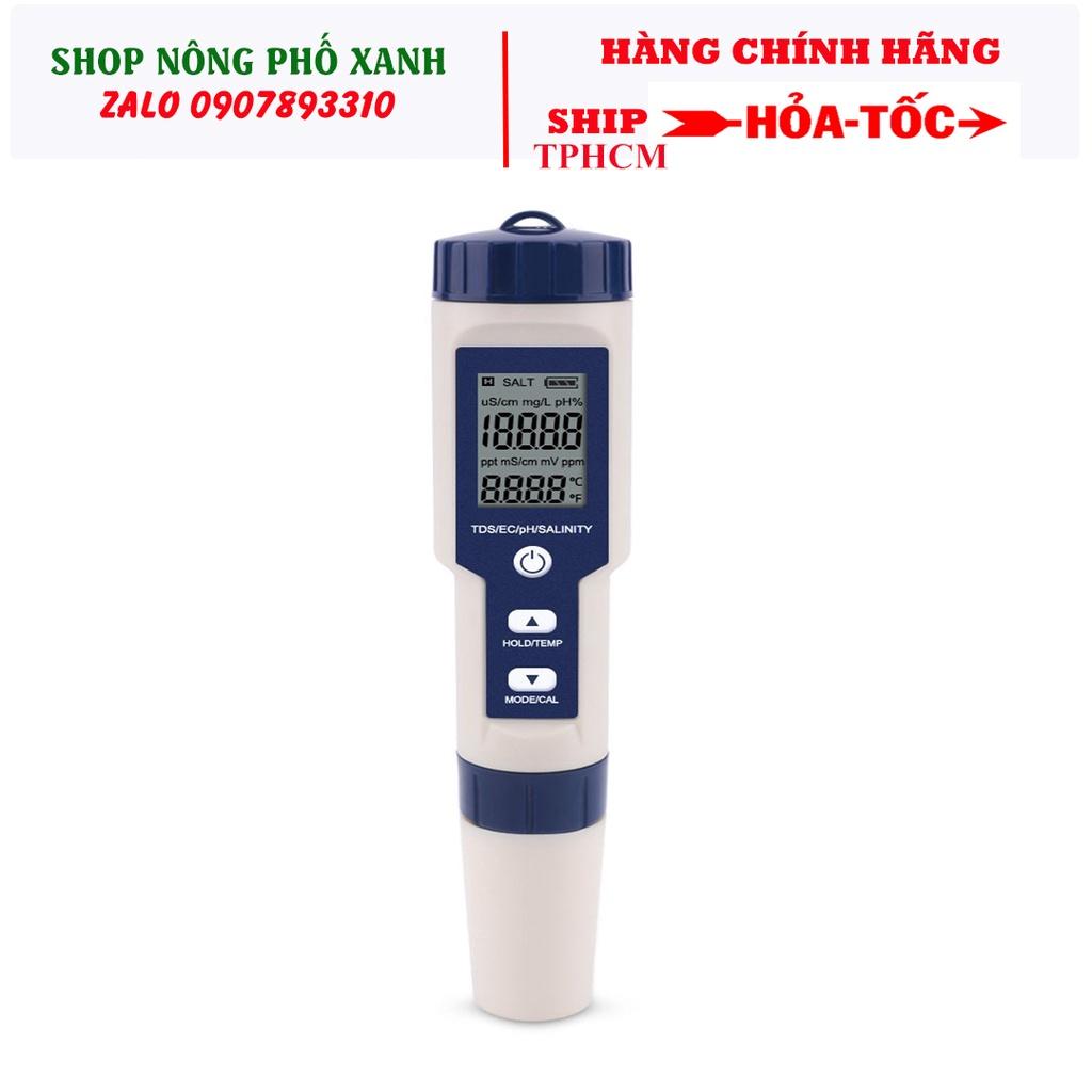 Bút đo độ mặn của nước 5 trong 1 pH/TDS/EC/độ mặn/nhiệt độ kèm 3 gói pH chuẩn