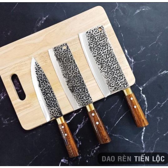 Bộ 4 dao bếp cán gỗ mun , rèn thủ công từ nhíp xe