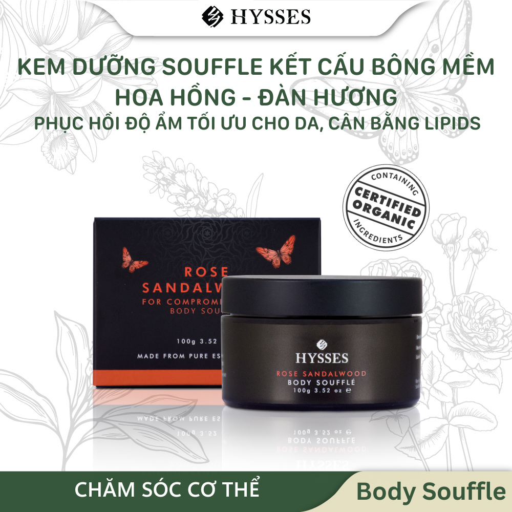 Kem Dưỡng Thể Cao Cấp Hysses Body Souffle Giúp Cấp Ẩm, Phục Hồi, Hỗ Trợ Tình Trạng Viêm Da, Phục Hồi Da Cháy Năng, Chiết Xuất Gỗ Đàn Hương và Hoa Hồng Hữu Cơ