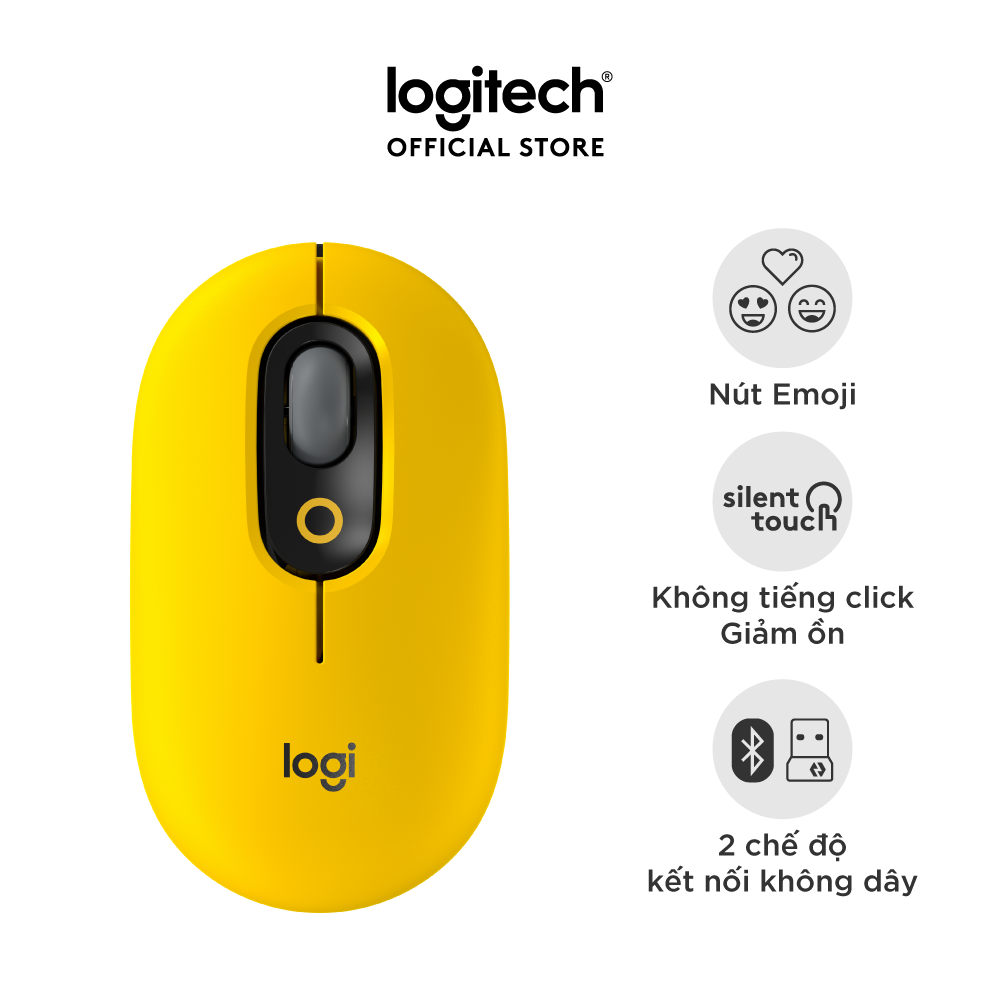 Chuột không dây bluetooth Logitech POP MOUSE - giảm ồn, nút emoji tùy chỉnh - Hàng chính hãng