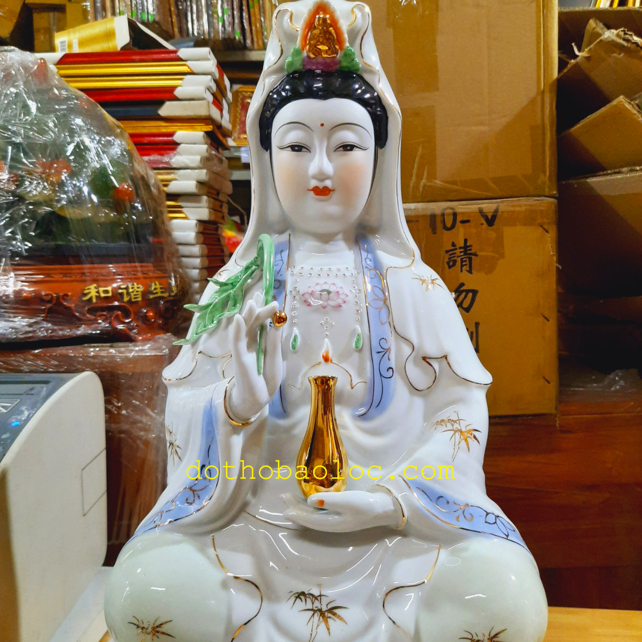 Tượng Quan Âm men sứ cao cấp Cao 52cm