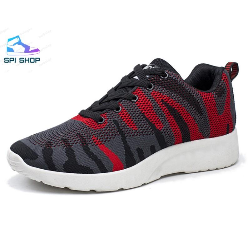 Giày Nam Sneaker Thể Thao - Giày chạy bộ, giày tập 34 Màu Đỏ Ghi Đế Cao Phong Cách