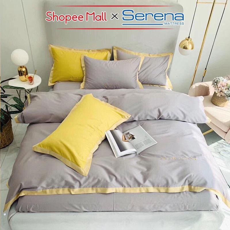 Bộ Chăn Ga Gối Đệm 5 Món Lụa Pháp SERENA Chính Hãng Set Chăn Ra Drap Grap Gối Nệm Đệm Trải Bọc Giường Đẹp Cao Cấp