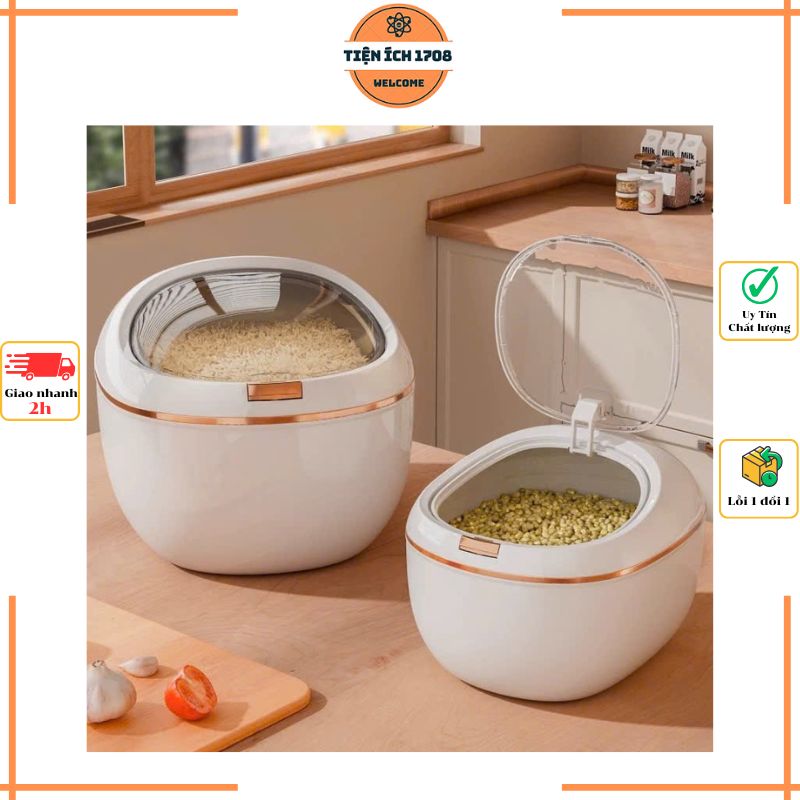 Thùng Đựng Gạo, Ngũ Cốc Hình Phi Thuyền 10L Giúp Bảo Quản Thực Phẩm An Toàn