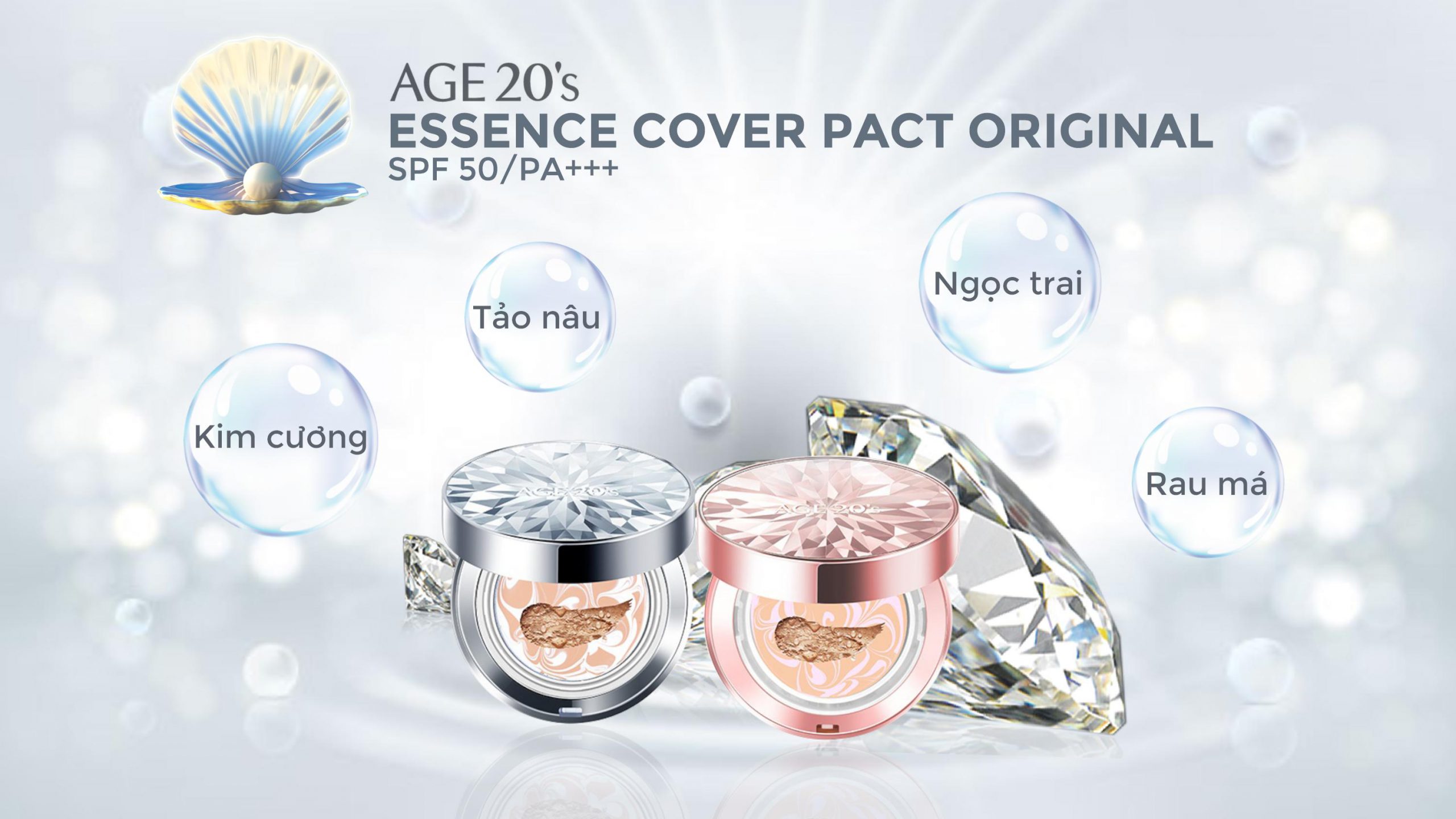 Phấn nền lạnh  AGE20's Essence Cover Pact Diamond White &amp; Pink