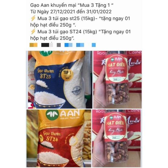 Gạo ST25 A AN TÂN LONG TÚI 5 KG date mới (mua3 túi gạo tặng 1 hộp hạt điều ) .