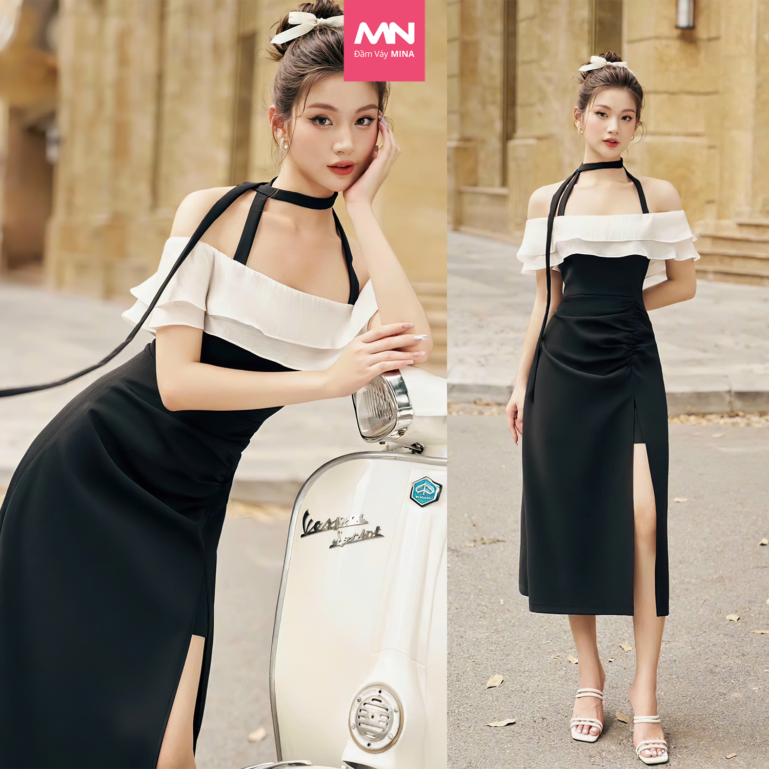 Đầm nữ cúp ngực Mina thiết kế trễ vai dáng dài chất liệu Cotton - MN230