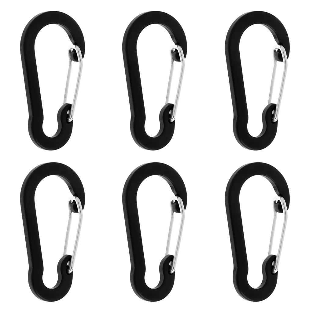 6 Pieces 2" D Shape Aluminum Carabiner Spring Snap Hook Clip for Keychain, Camping, Fishing, Hiking, Traveling, Assorted Colors