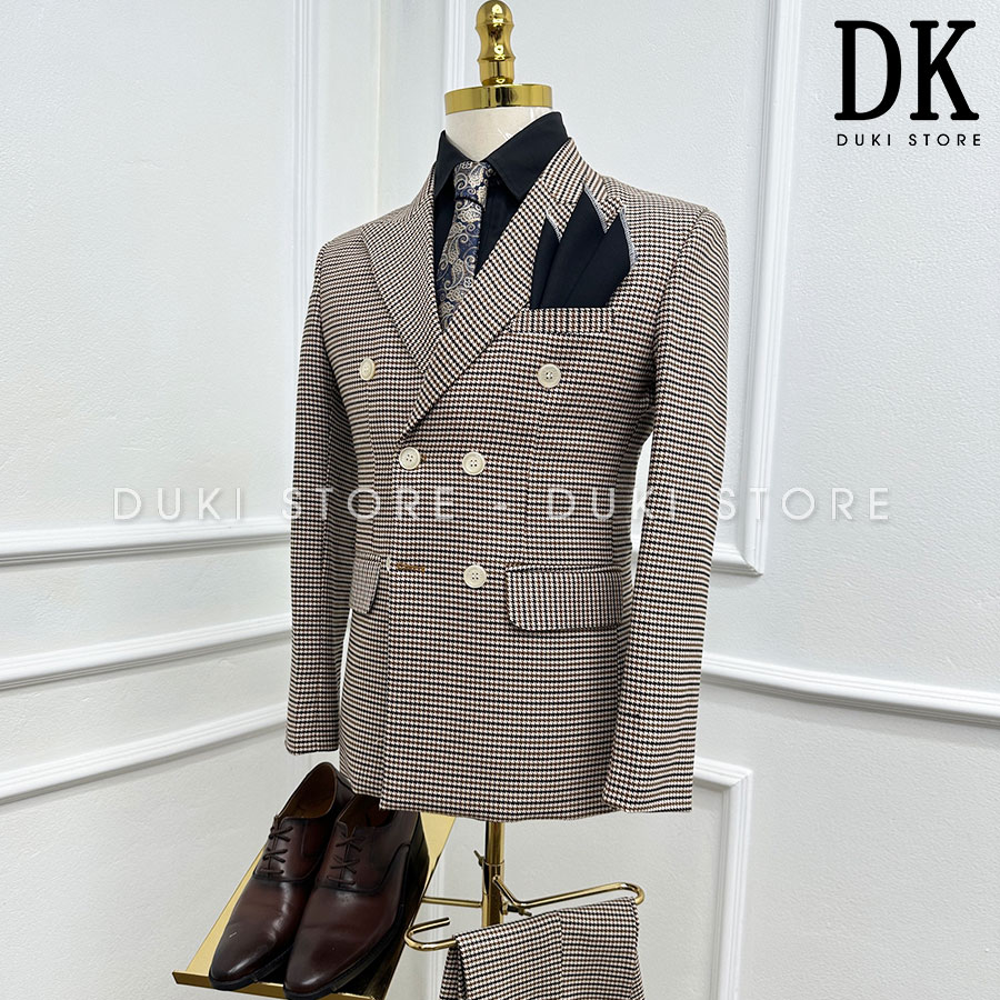 Bộ vest nam 6 cúc màu caro nâu thanh lịch DKE0103 - DUKI STORE