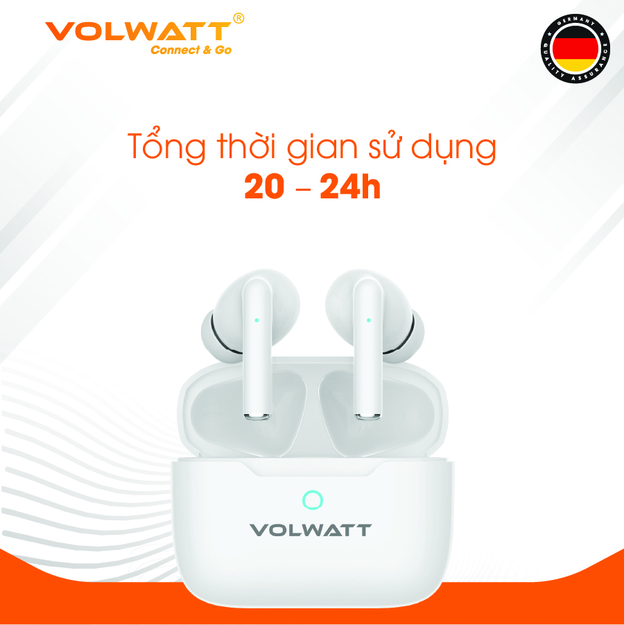Tai nghe không dây Volwatt Zen hàng chính hãng | TWS Bluetooth 5.4, 4 Mic ENC, Driver 13mm, Nghe 4–5h + Hộp 400mAh, BH 12 tháng