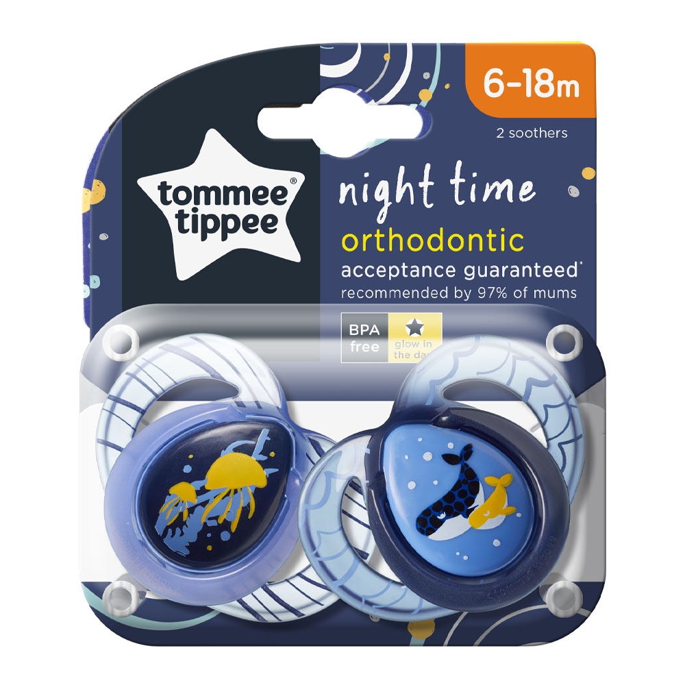 Ty ngậm dạ quang cho bé Tommee Tippee Night Time 6-18 tháng (vỉ đôi) - Cá Voi