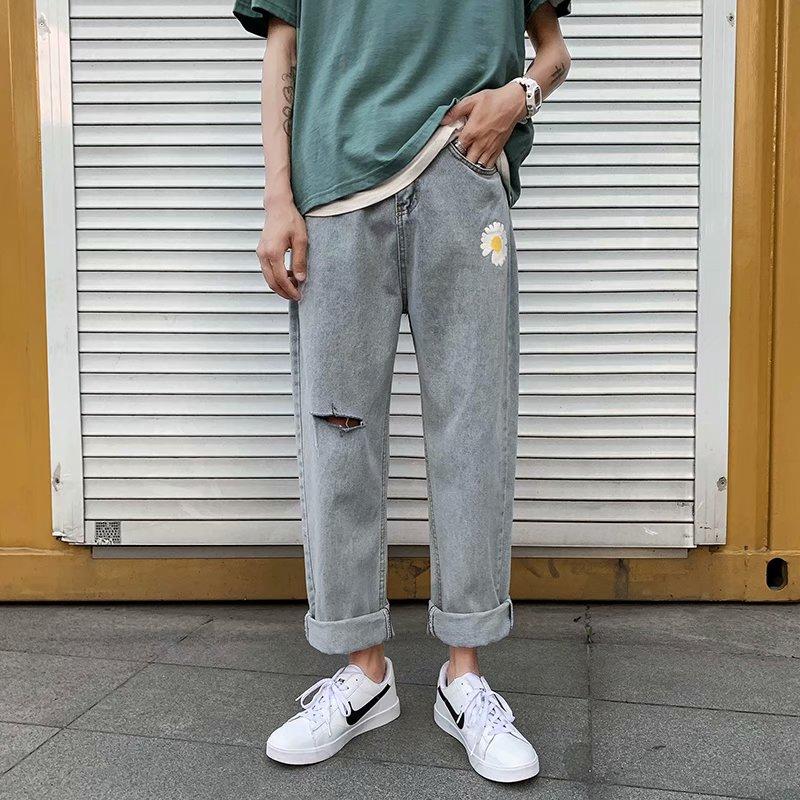 Quần Jeans Ống Đứng In Hình Hoa Cúc Cá Tính Thời Trang Cho Nam