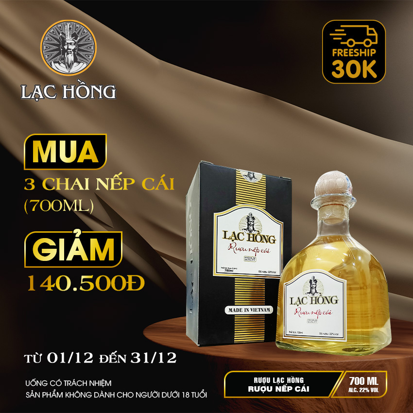 Hình ảnh [Combo 03 chai] [Dung tích 700ml, 22%] Lạc Hồng rượu nếp cái hoa vàng, rượu nếp, rượu vodka, sản xuất theo phương pháp truyền thống, vị dịu, nhẹ, uống không đau đầu. 