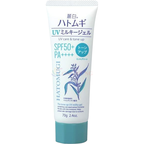 Kem chống nắng nâng tone Hatomugi Kumano Reihaku UV Care &amp; Tone Up Milky Gel SPF50+ PA++++ (70g) - Hàng chính hãng