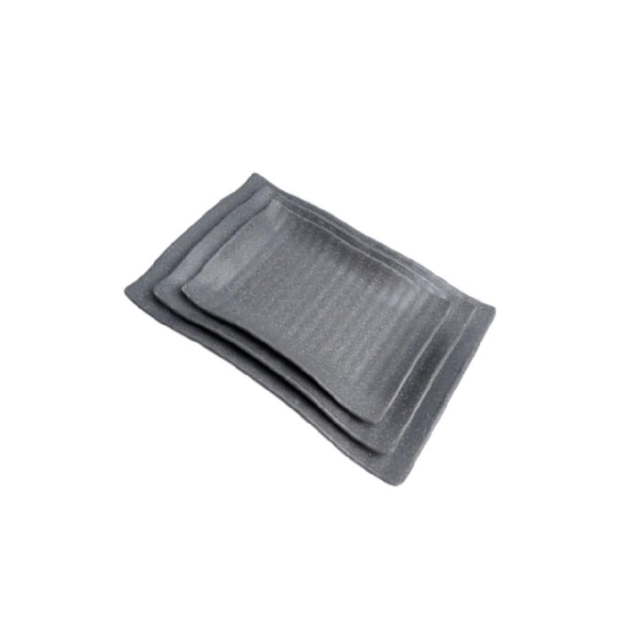 Bộ 10 cái dĩa nhựa melamine nhám xám dầy to hình chữ nhật kt