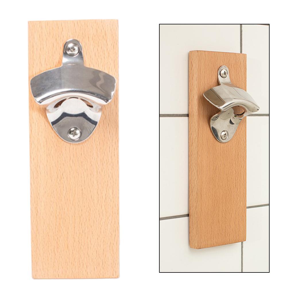 Wall Mounted Mounted Bottle Opener Beer Soda Bar Home Kitchen Beech