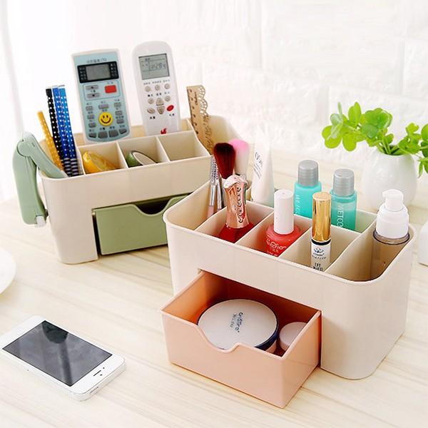 Kệ mỹ phẩm mini 1 tầng 6 ô và 1 ngăn kéo tiện lợi nhỏ gọn, thẩm mỹ cho bàn trang điểm