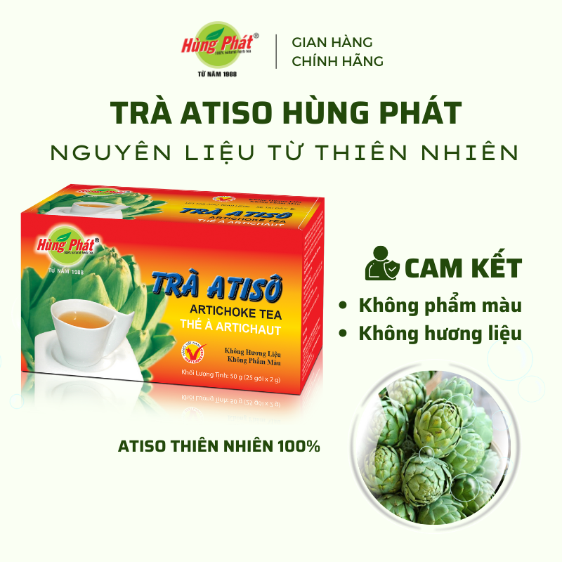 Trà Túi Lọc Atiso Thanh Lọc Cơ Thể Hỗ Trợ Tăng Cường Chức Năng Gan Hộp 25 Gói - Thương hiệu Hùng Phát