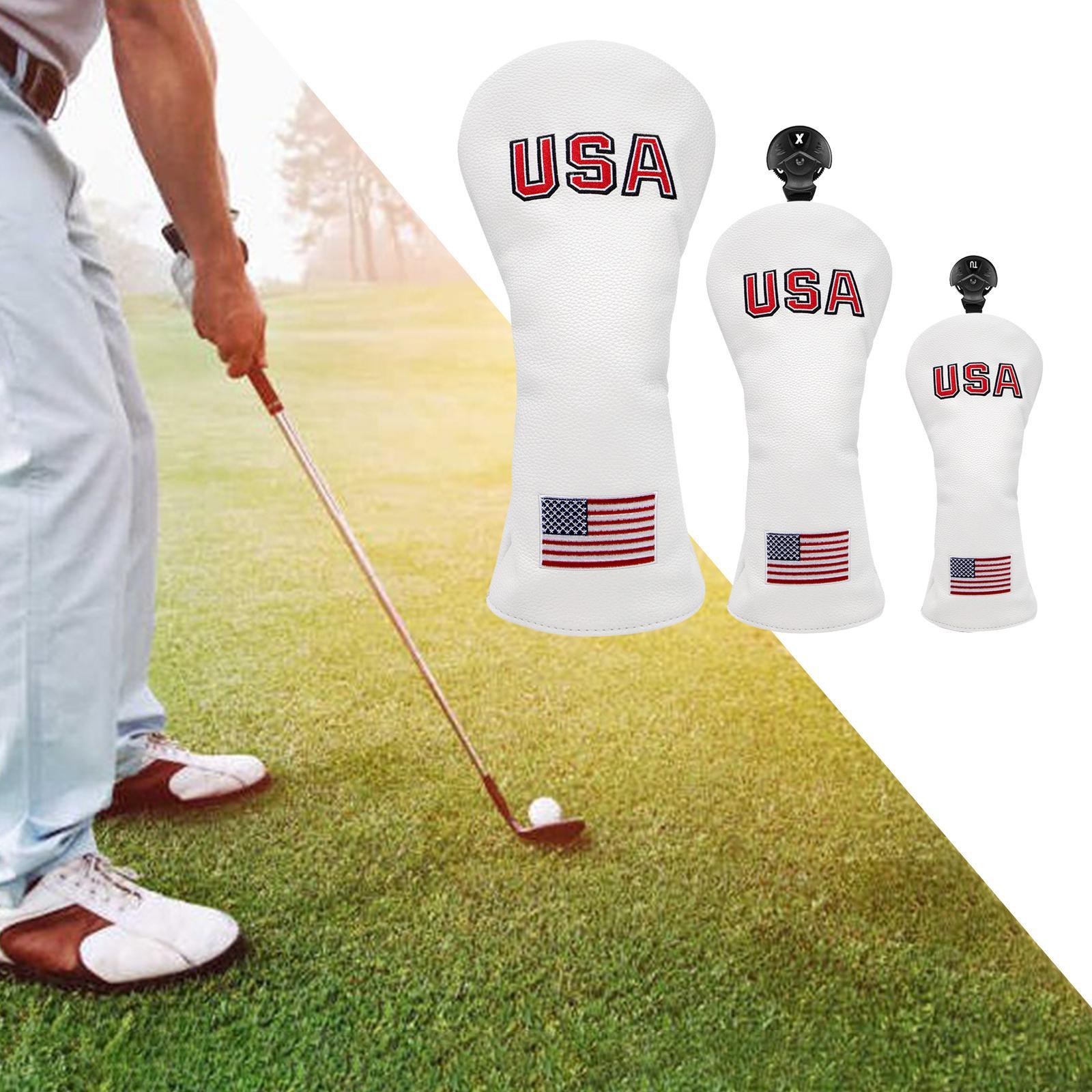 3pcs Golf Head Cover with Number Tags Headcover Guard for Driver Fairway Wood