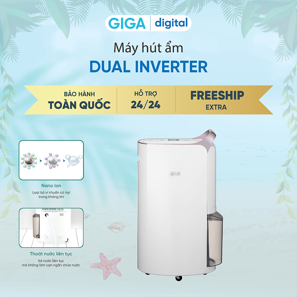 Máy hút ẩm LG Dual Inverter - Màu Trắng - Dung tích 16L/19L - BH 12 Tháng