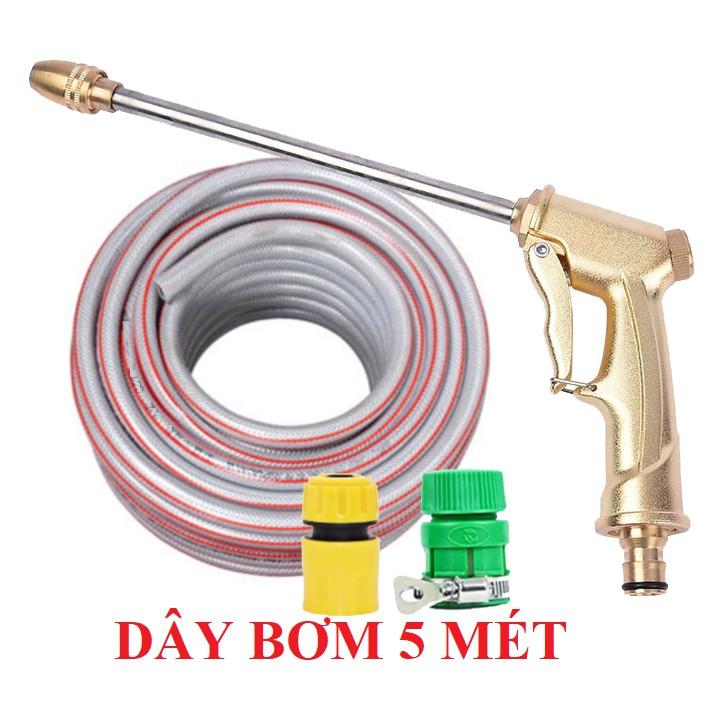 Bộ dây vòi xịt nước rửa xe, tưới cây .tăng áp 3 lần,loại 3m,5m 206701-3 đầu đồng,cút nối nhựa vàng+ tặng mở chai