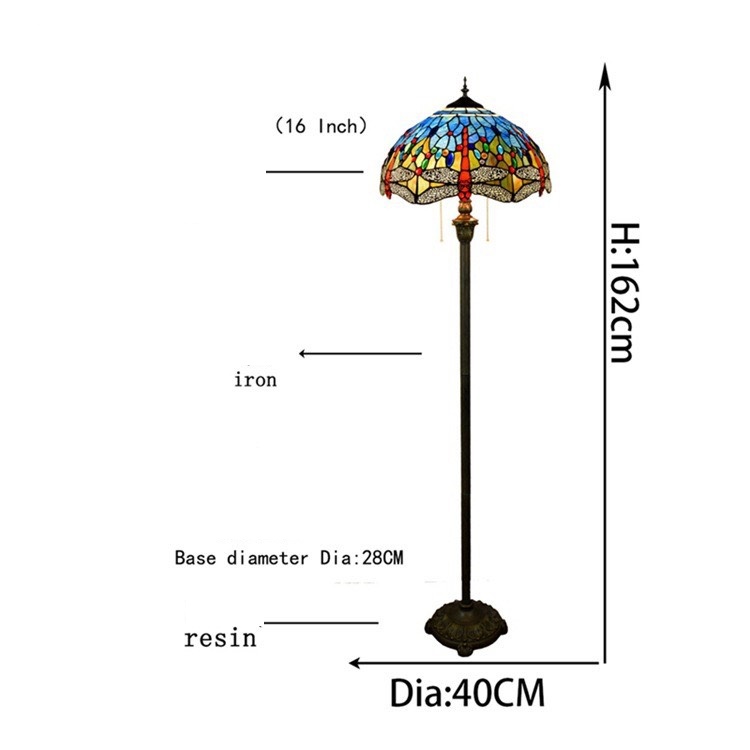 Đèn cây cao cấp kiểu dáng Tiffany phong cách Cổ Điển họa tiết chuồn chuồn xanh